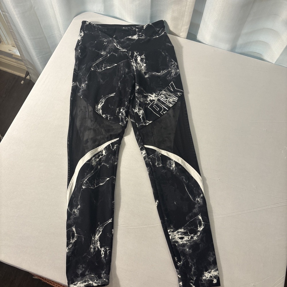Pink Victoria's Secret Ultimate Sz Small Black White Marble Mesh Cropped Legging